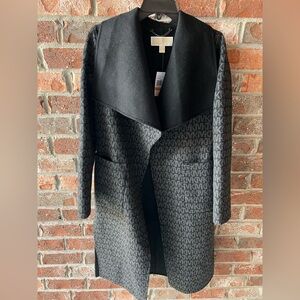 NWT - Michael Kors Jacquard Black and Gray Monogram Coat size small
